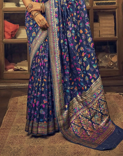 Navy Blue Cotton Saree | Leemboodi