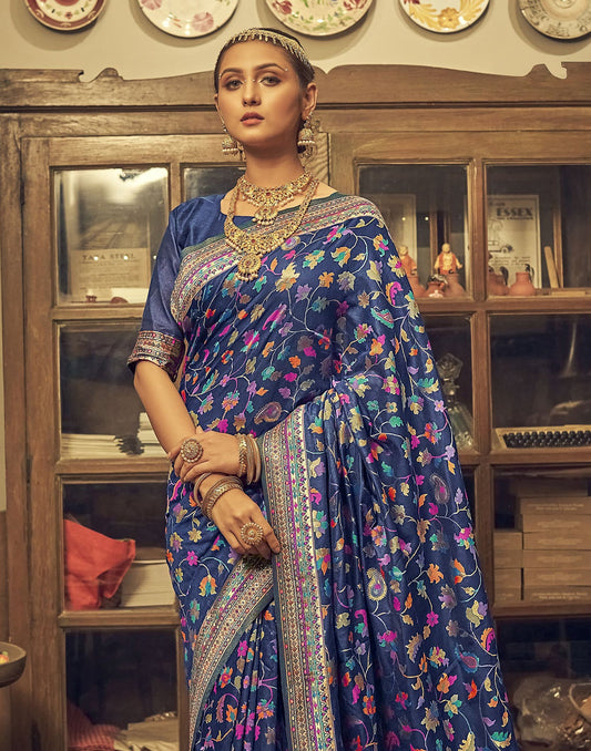 Navy Blue Cotton Saree | Leemboodi