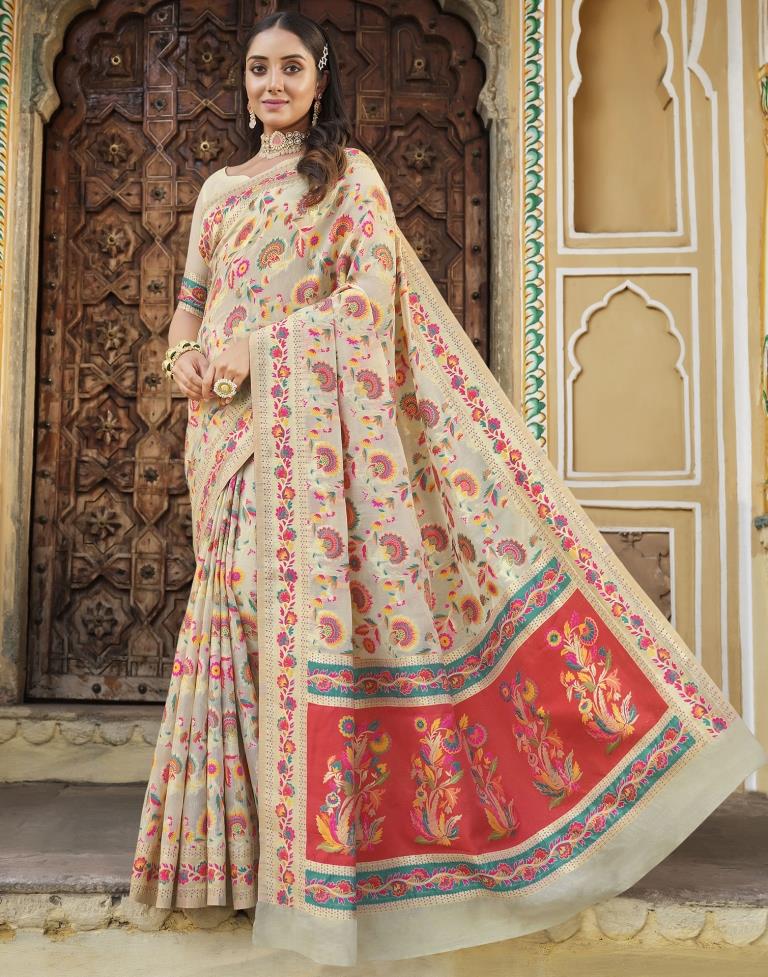 Off White Cotton Saree | Leemboodi