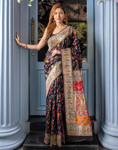 Black Silk Kashmiri Saree