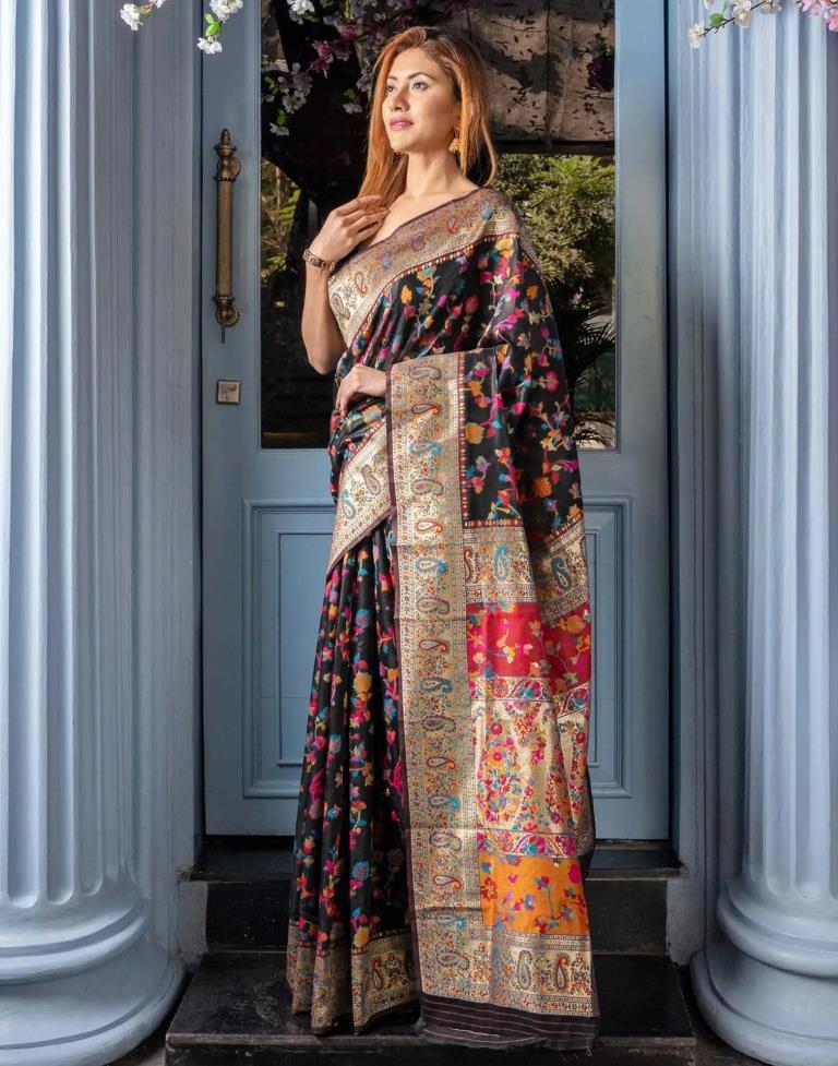 Black Silk Kashmiri Saree
