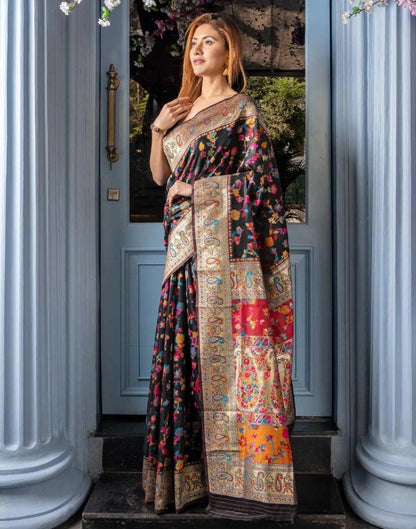 Black Silk Kashmiri Saree