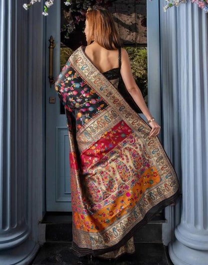 Black Silk Kashmiri Saree