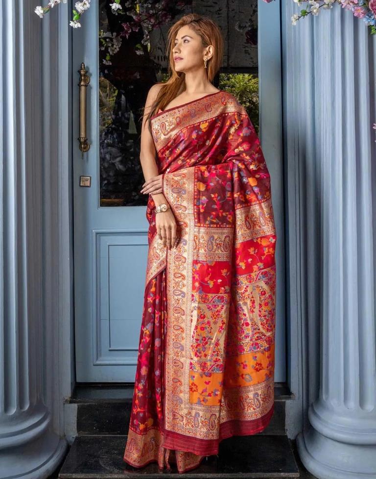 Maroon Silk Kashmiri Saree