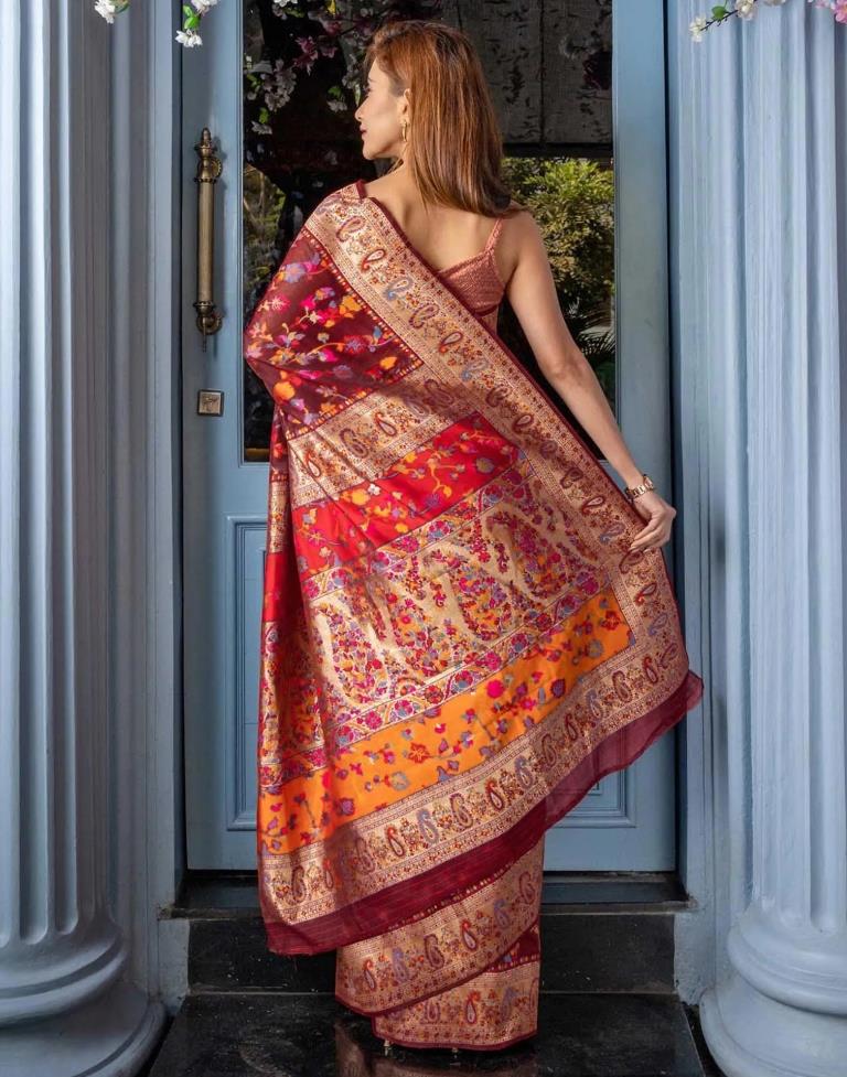 Maroon Silk Kashmiri Saree