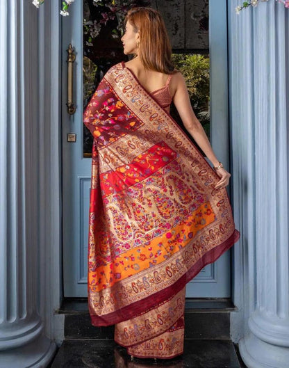 Maroon Silk Kashmiri Saree