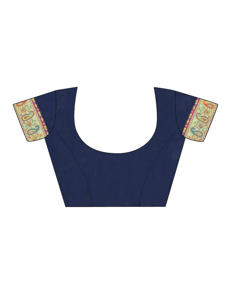 Navy Blue Silk Kashmiri Saree