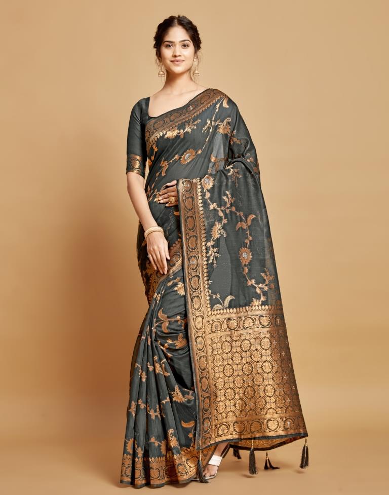 Grey Linen Saree | Leemboodi