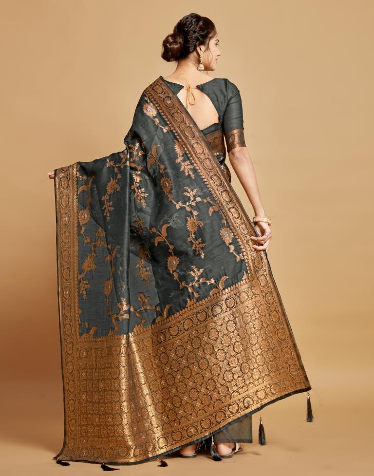 Grey Linen Saree | Leemboodi