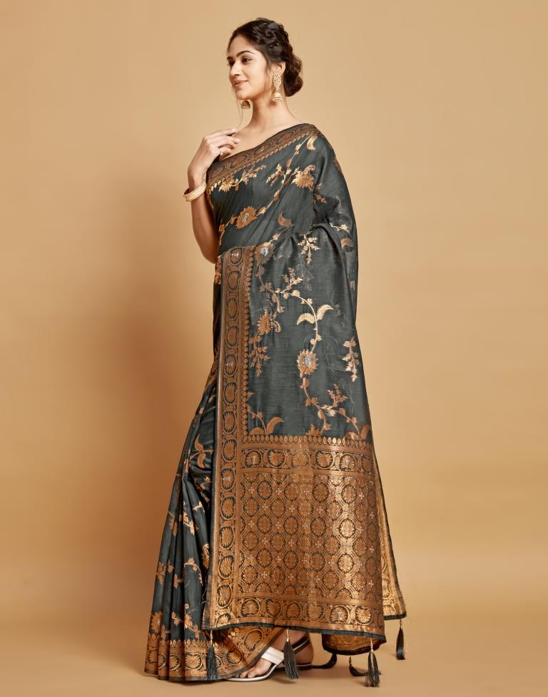 Grey Linen Saree | Leemboodi