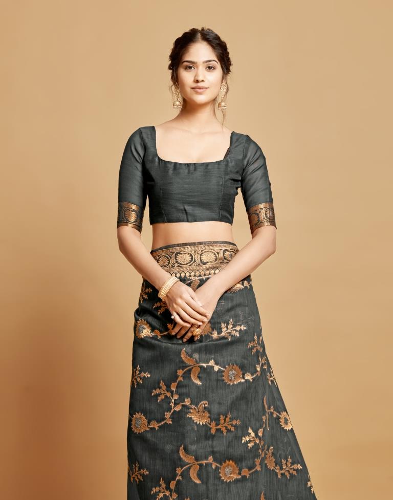 Grey Linen Saree | Leemboodi