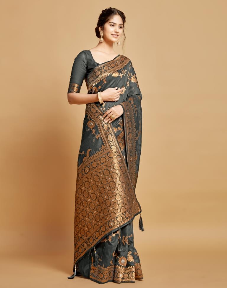 Grey Linen Saree | Leemboodi