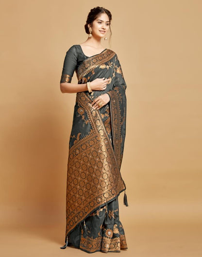 Grey Linen Saree | Leemboodi