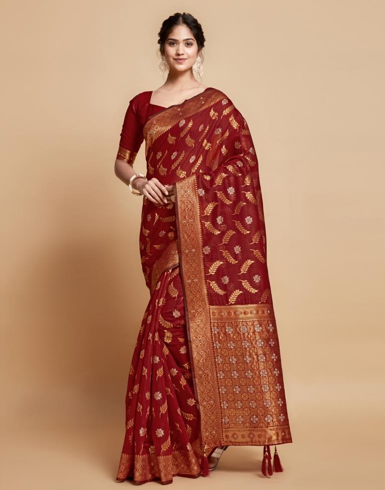 Maroon Linen Saree | Leemboodi