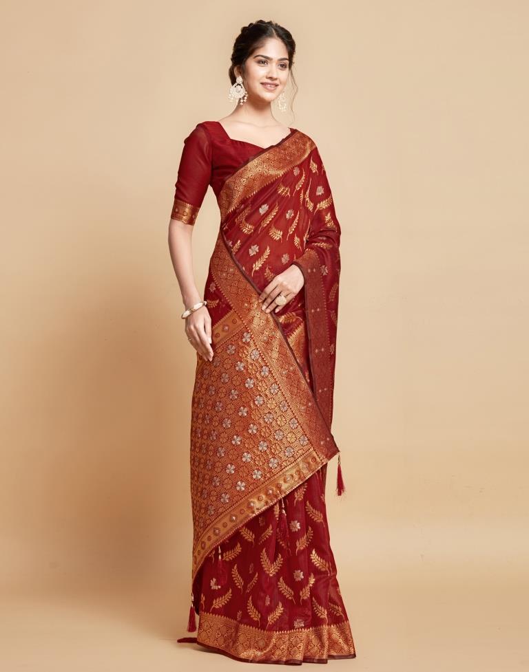 Maroon Linen Saree | Leemboodi