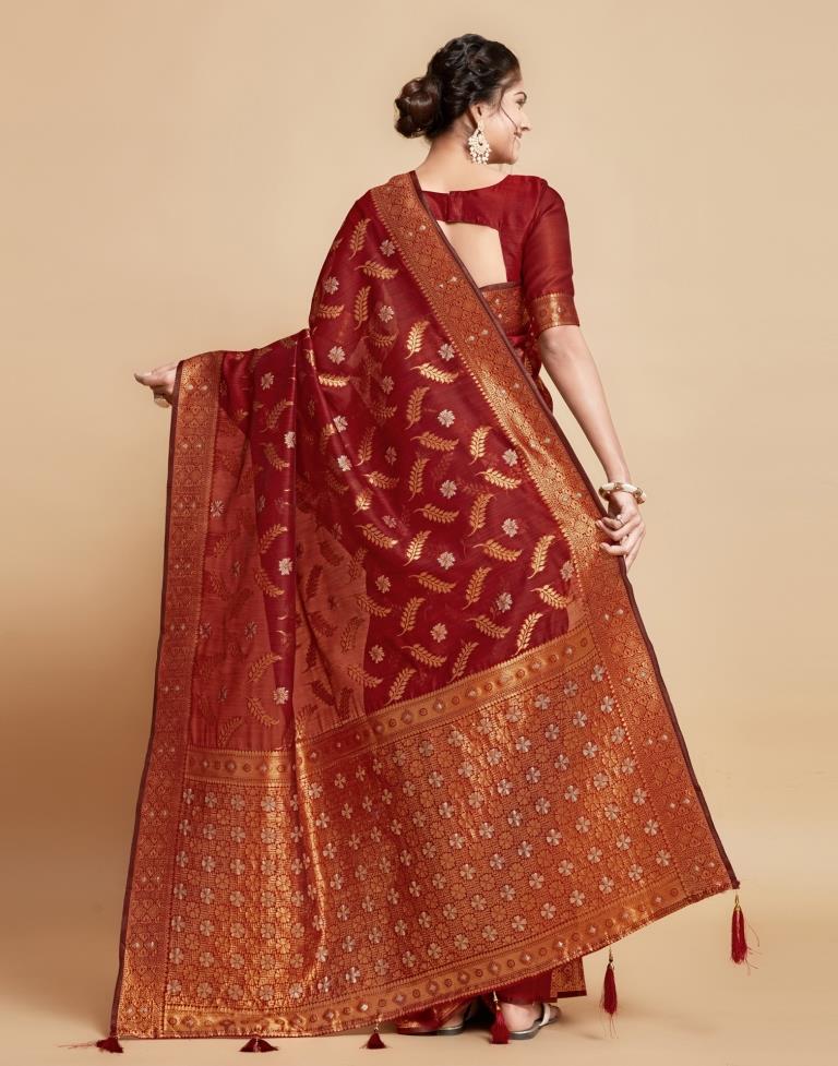 Maroon Linen Saree | Leemboodi