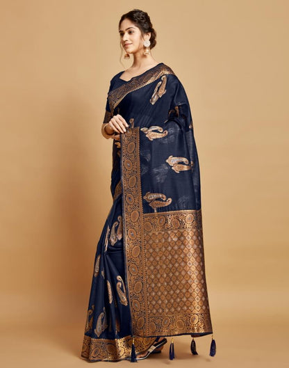Navy Blue Linen Saree | Leemboodi