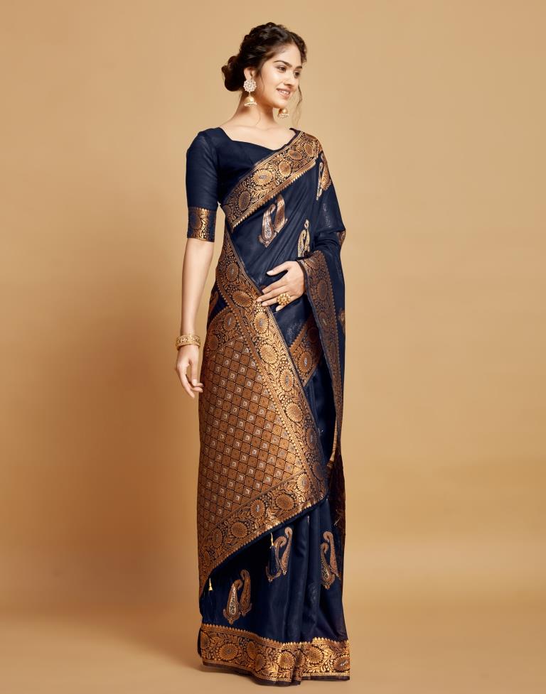 Navy Blue Linen Saree | Leemboodi