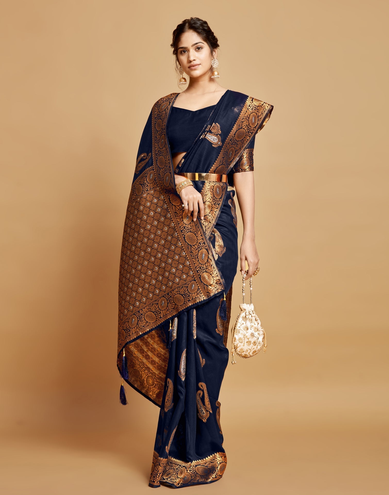 Navy Blue Linen Saree | Leemboodi