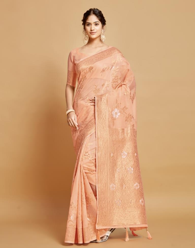 Peach Linen Saree | Leemboodi