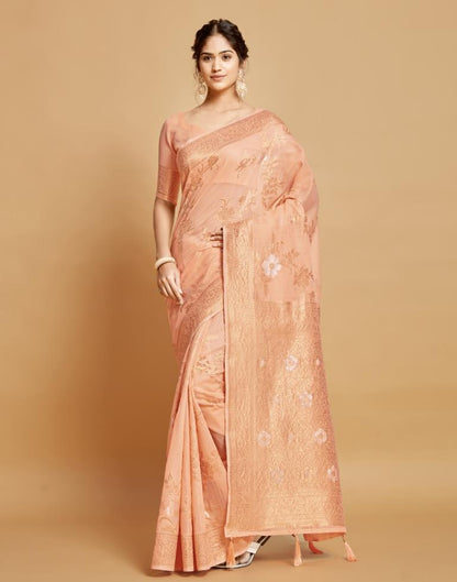 Peach Linen Saree | Leemboodi