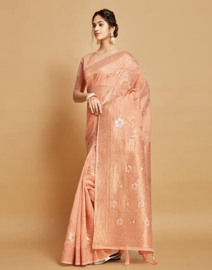 Peach Linen Saree | Leemboodi