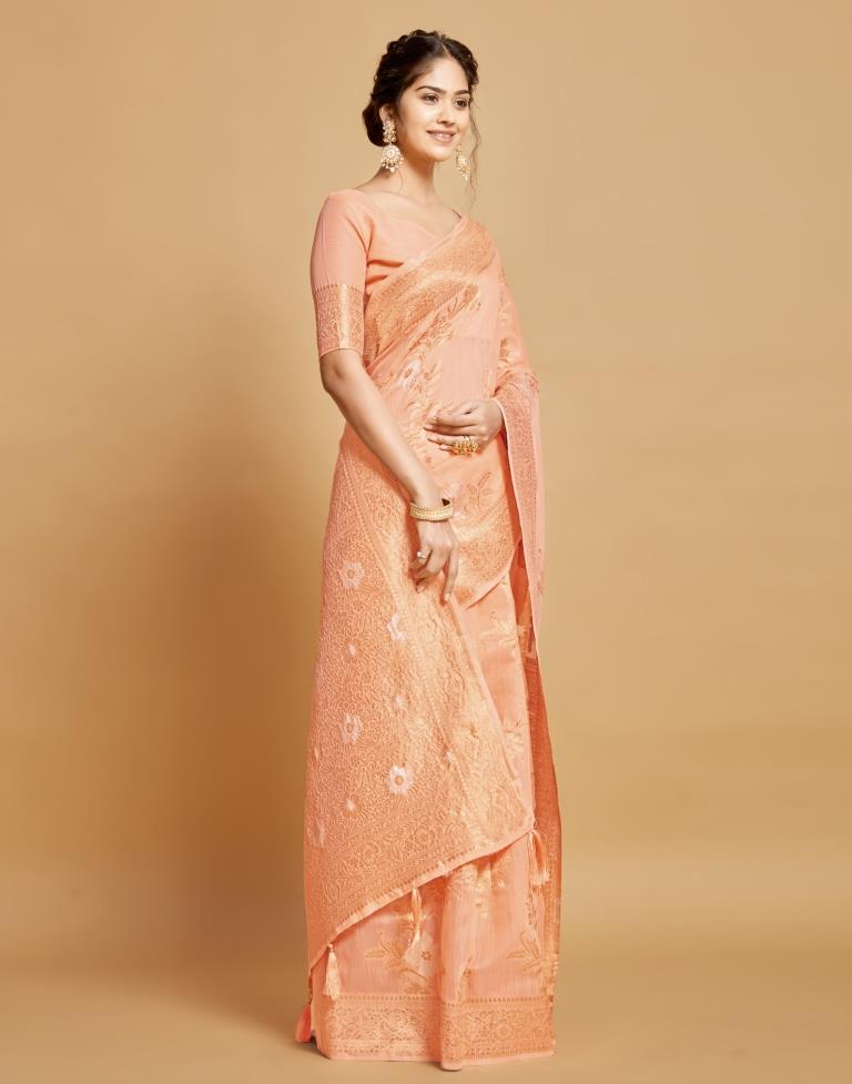 Peach Linen Saree | Leemboodi