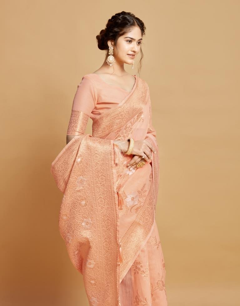 Peach Linen Saree | Leemboodi