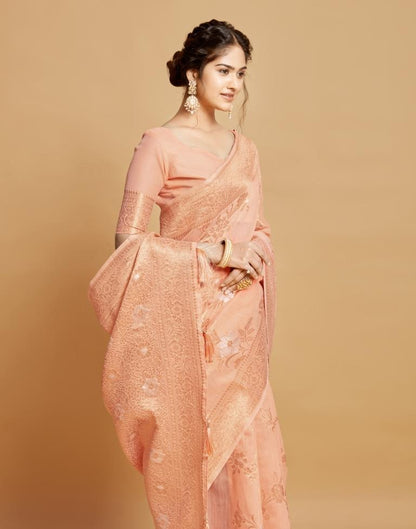 Peach Linen Saree | Leemboodi