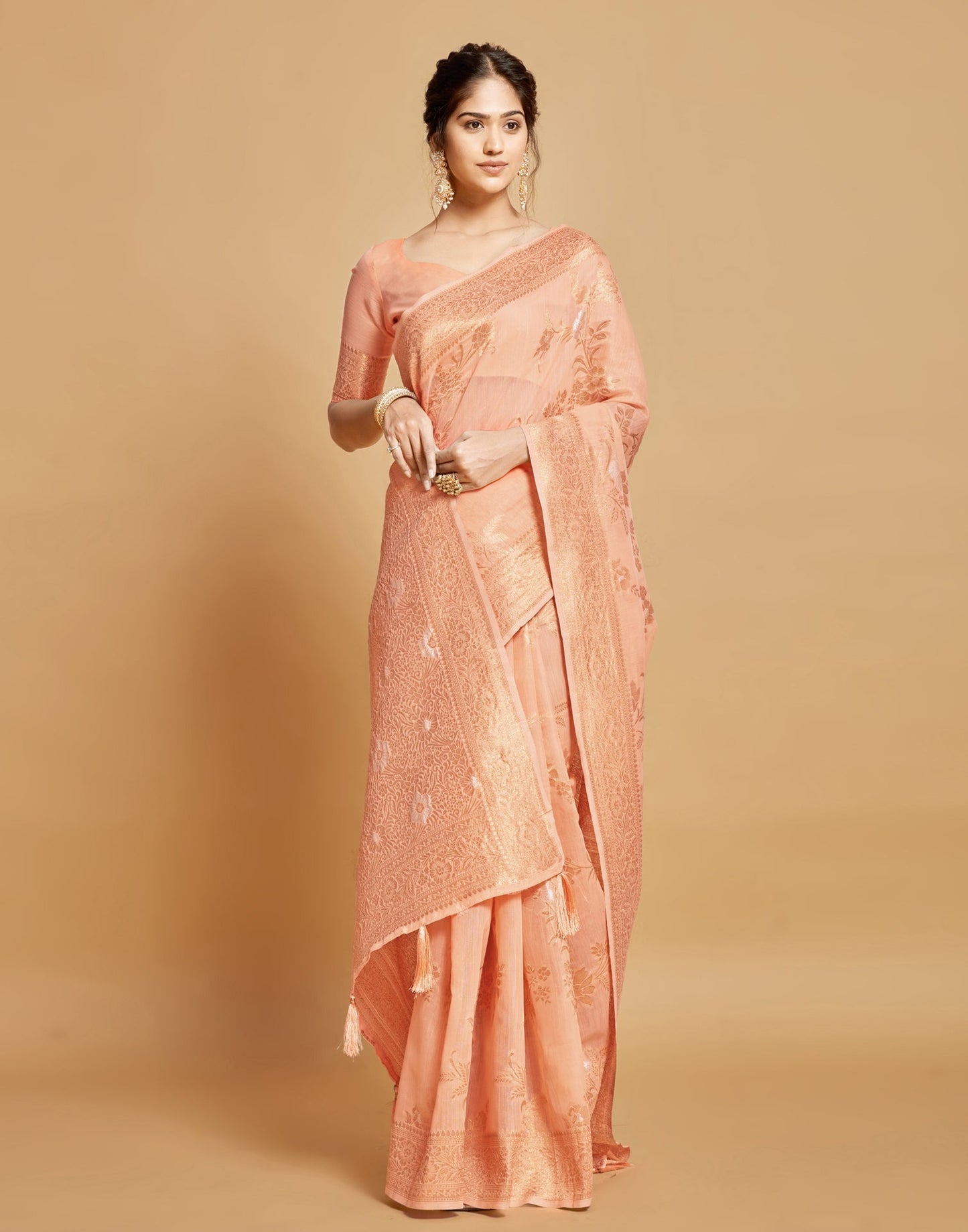 Peach Linen Saree | Leemboodi