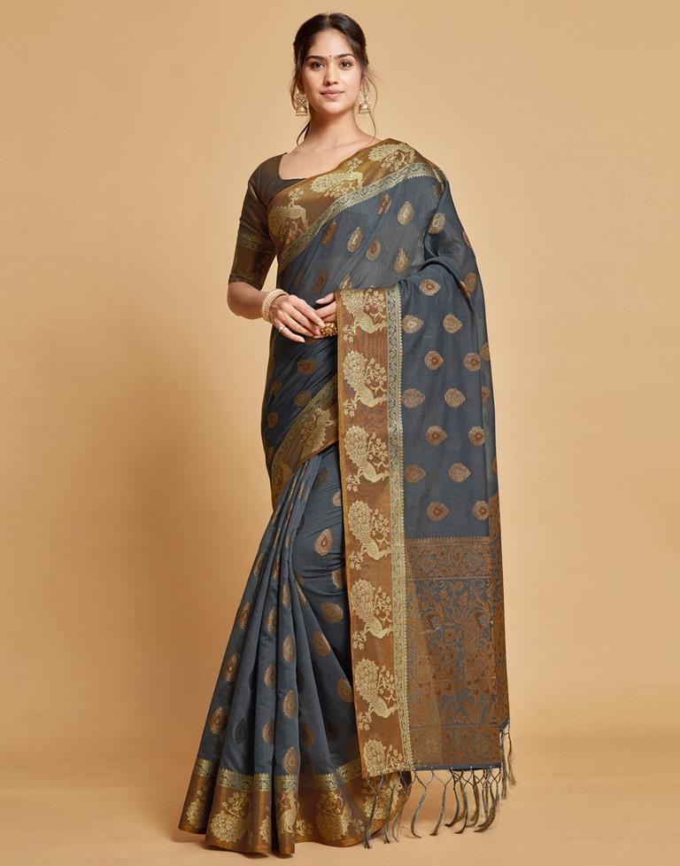 Grey Cotton Saree | Leemboodi