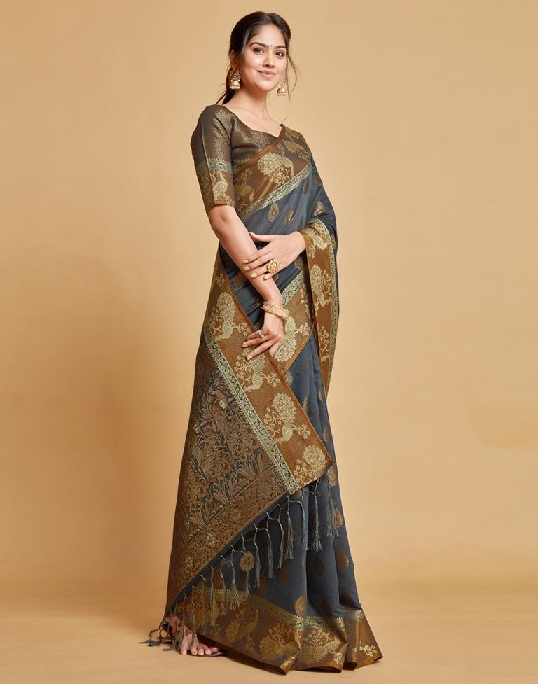 Grey Cotton Saree | Leemboodi
