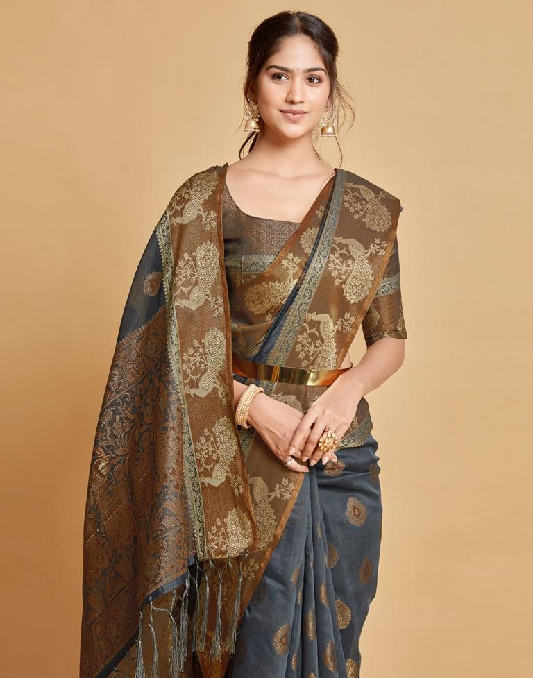Grey Cotton Saree | Leemboodi