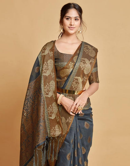 Grey Cotton Saree | Leemboodi