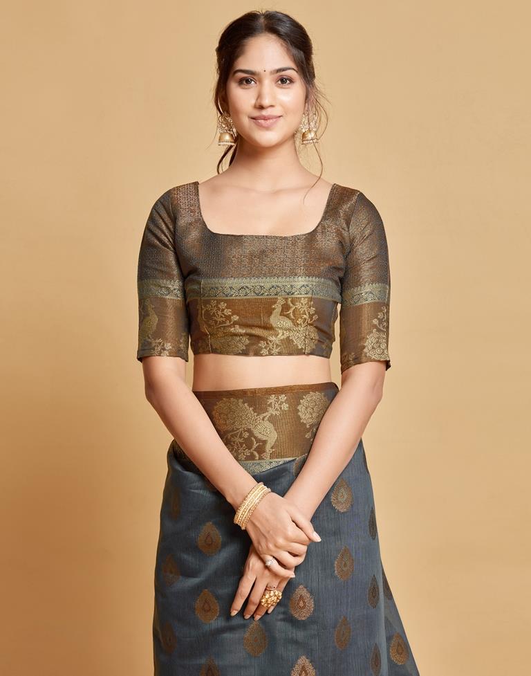 Grey Cotton Saree | Leemboodi