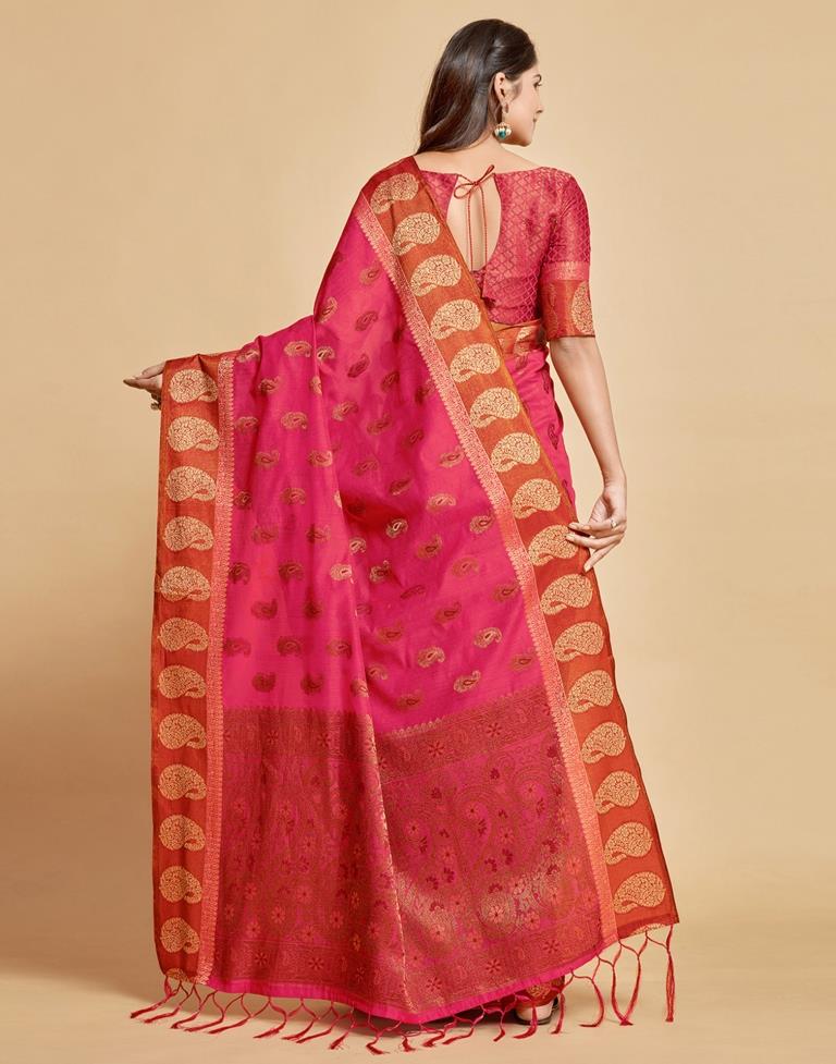 Dark Pink Cotton Saree | Leemboodi