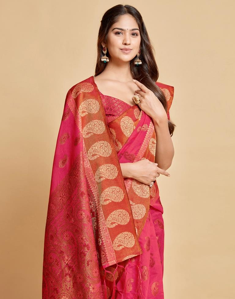 Dark Pink Cotton Saree | Leemboodi