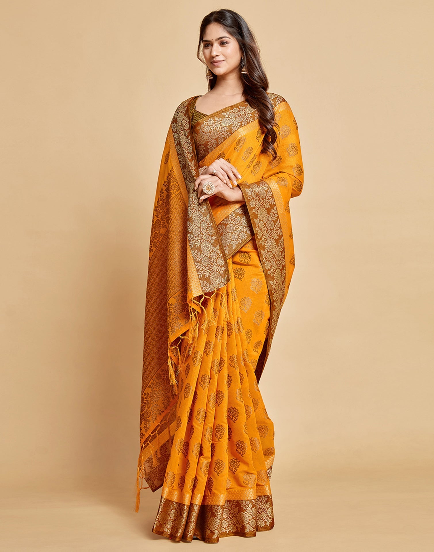 Yellow Cotton Saree | Leemboodi