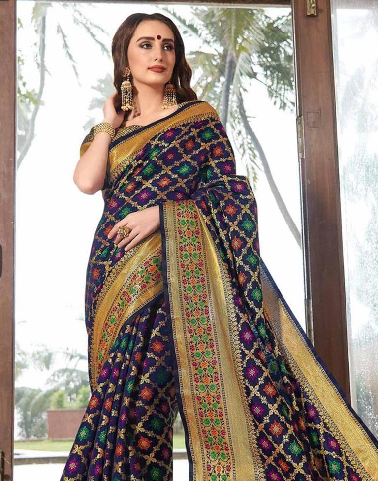 Blue Patola Silk Saree | Leemboodi