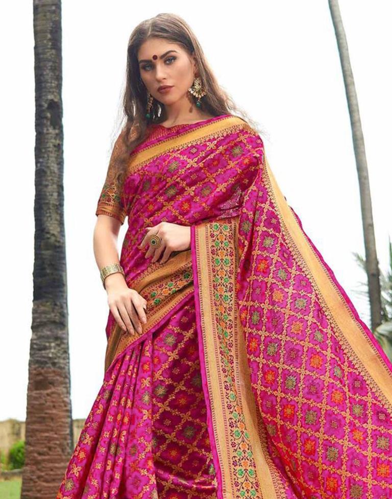Pink Patola Silk Saree | Leemboodi