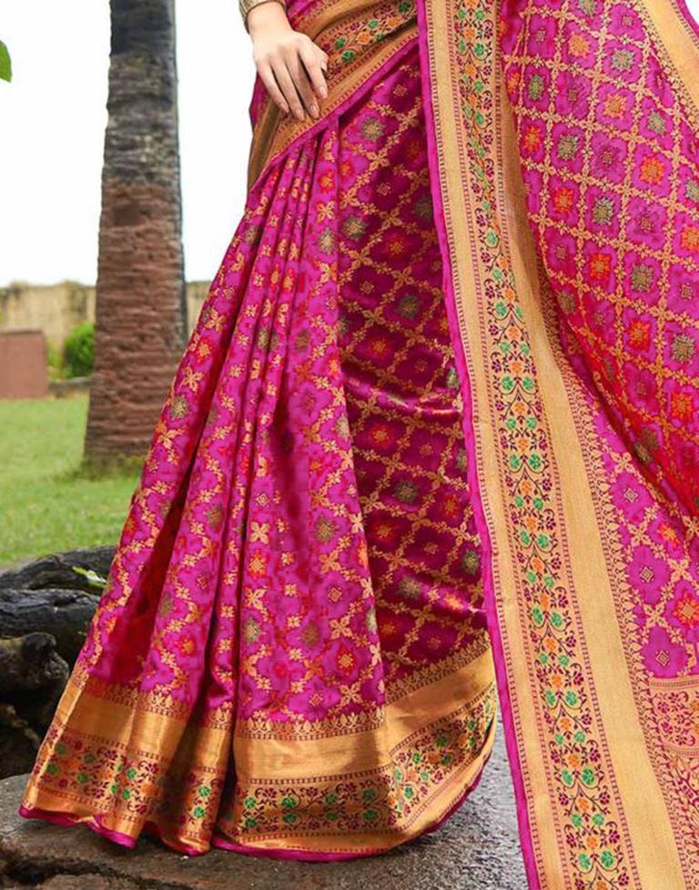 Pink Patola Silk Saree | Leemboodi