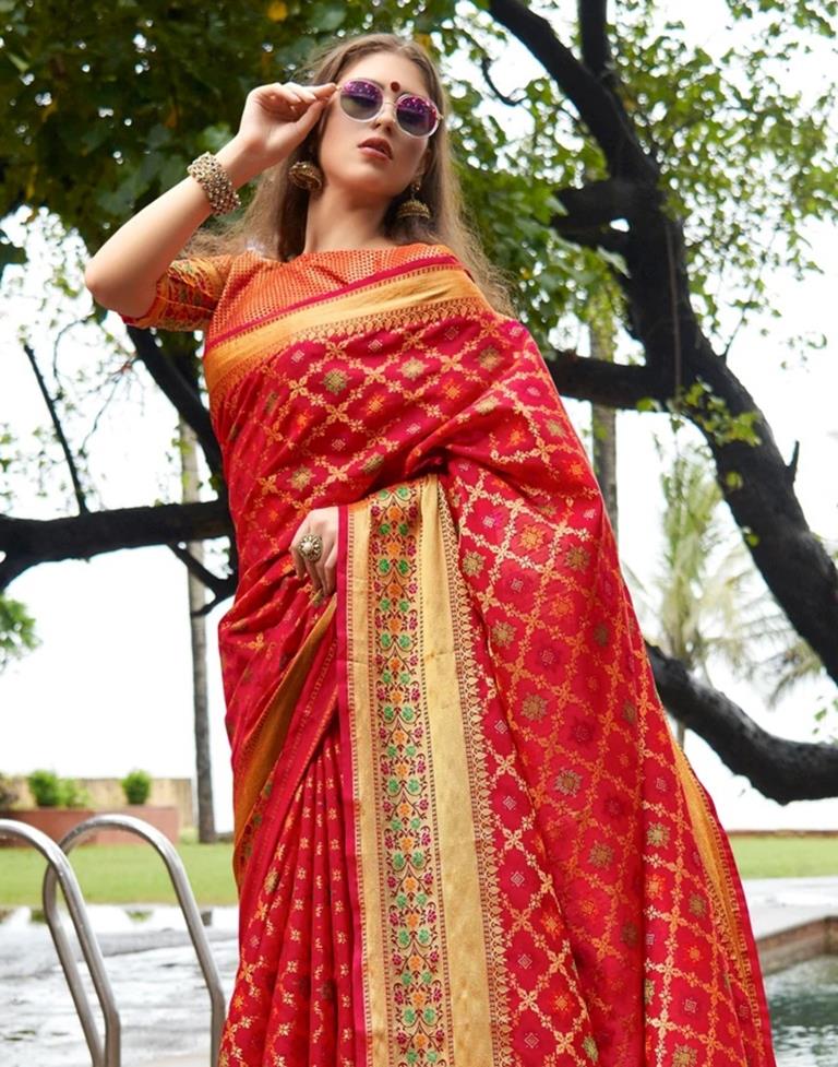 Red Patola Silk Saree | Leemboodi
