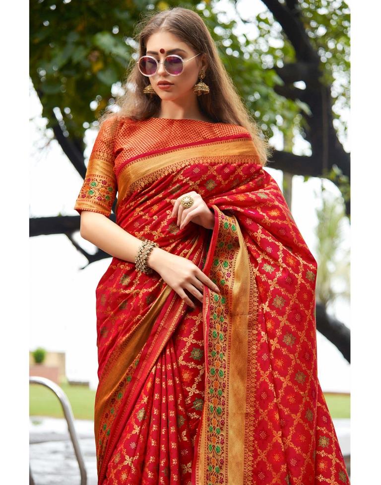 Red Patola Silk Saree | Leemboodi