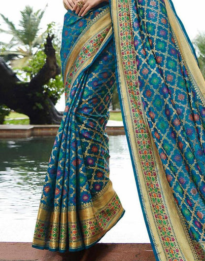 Teal Blue Patola Silk Saree | Leemboodi