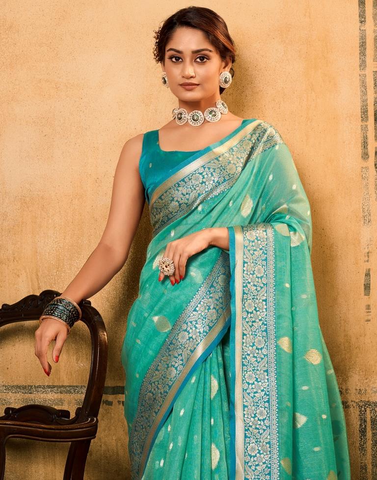 Turquoise Green Silk Saree | Leemboodi