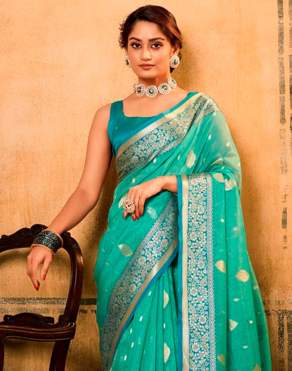 Turquoise Green Silk Saree | Leemboodi