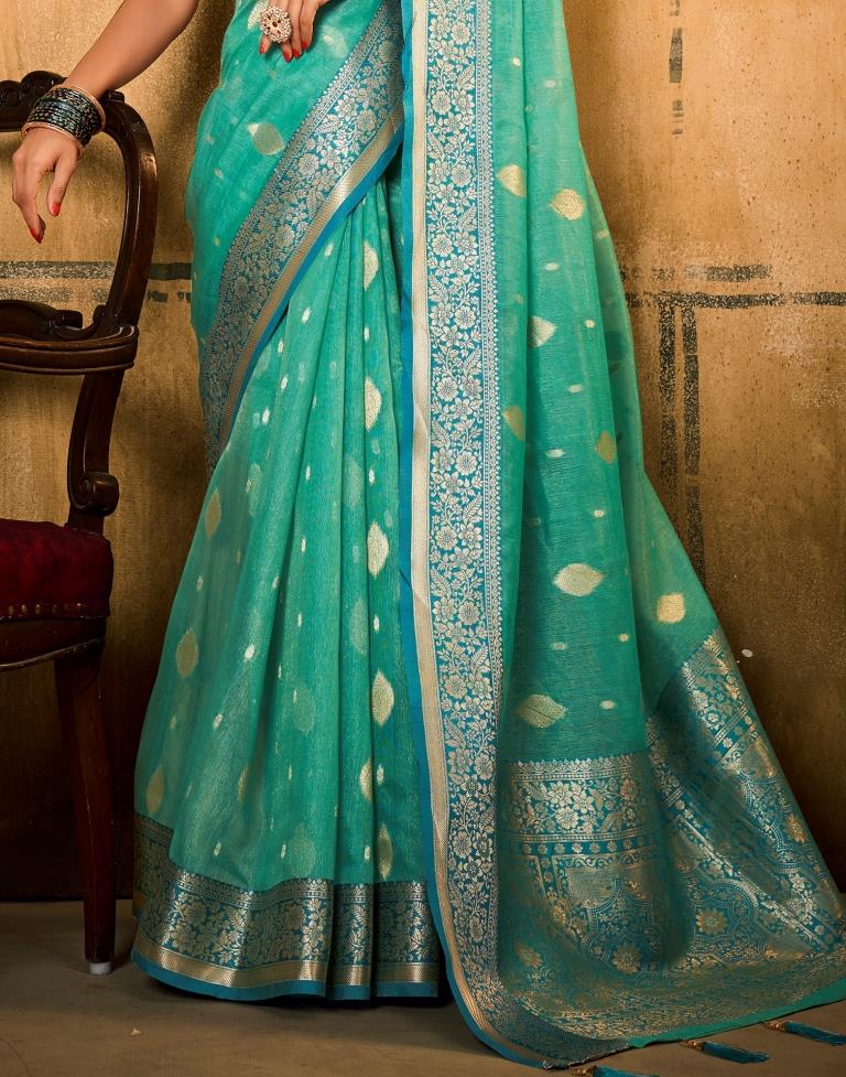 Turquoise Green Silk Saree | Leemboodi