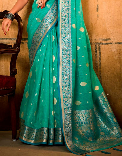 Turquoise Green Silk Saree | Leemboodi