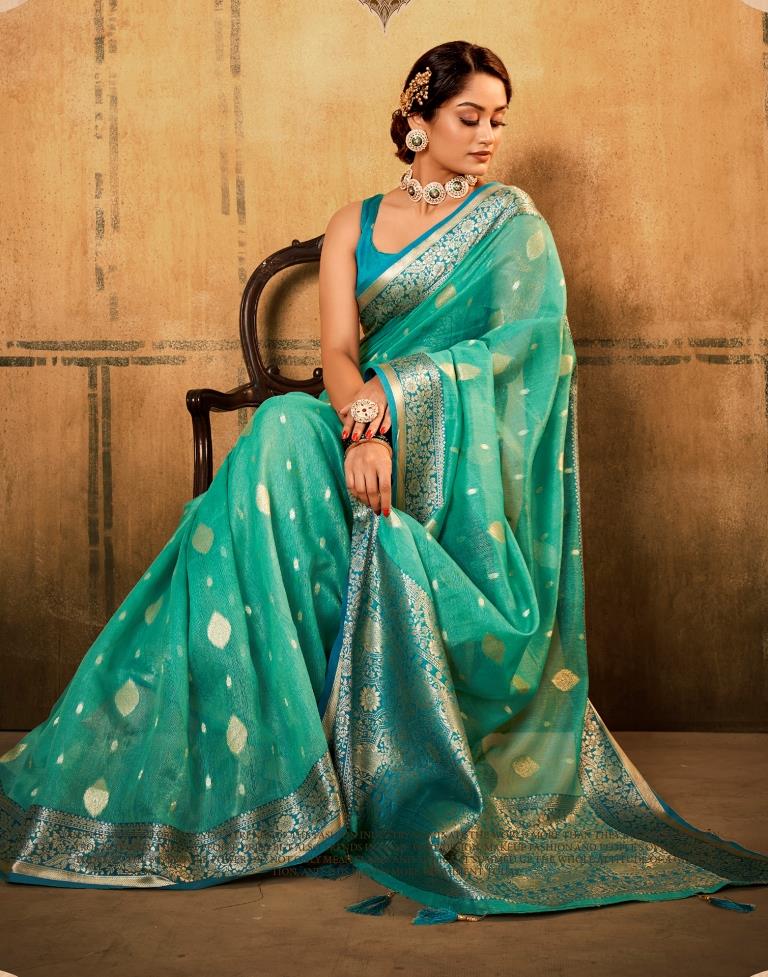 Turquoise Green Silk Saree | Leemboodi