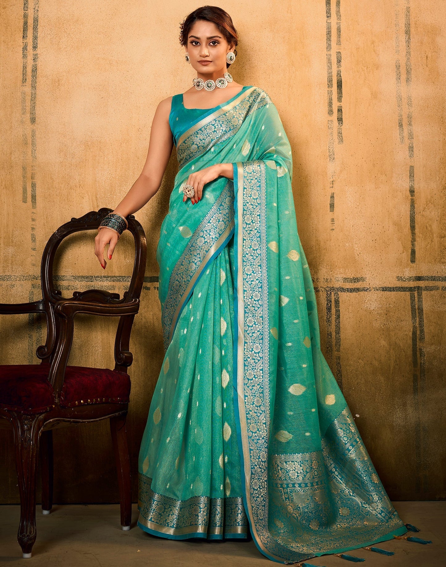 Turquoise Green Silk Saree | Leemboodi